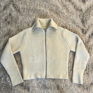 ZARA Cream Ribbed Zip-Up Sweater